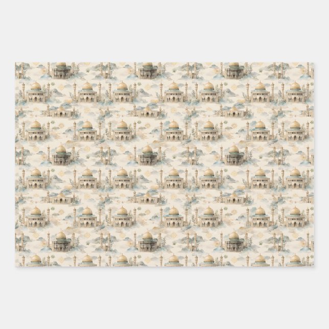 Feuille De Papier Cadeau Islamic Gift Wrap Set 3 Elegant Eid Ramadan Hajj (Devant)