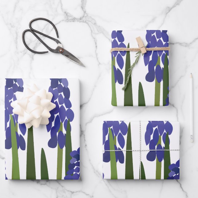 Feuille De Papier Cadeau Jacinthe des vignes fleur florale bleu violet (Recto)