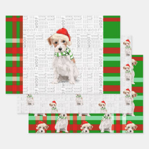 Feuille De Papier Cadeau Jack Russell Terrier Chien de Noël Plaid