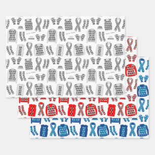 Feuille De Papier Cadeau Jacquard-habillages en gris rouge et bleu
