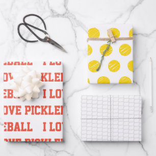 Feuille De Papier Cadeau J'ADORE PICKLEBALL Sports Game Ball Net Texte amus