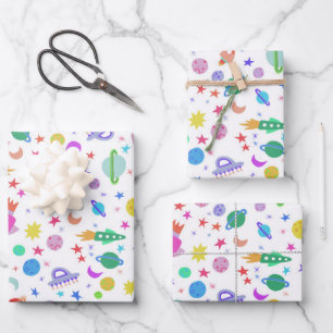 Feuille De Papier Cadeau J'Ai Besoin D'Espace UFO Rocket Planet Motif migne