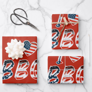 Feuille De Papier Cadeau J'aime le barbecue, patriotique américain