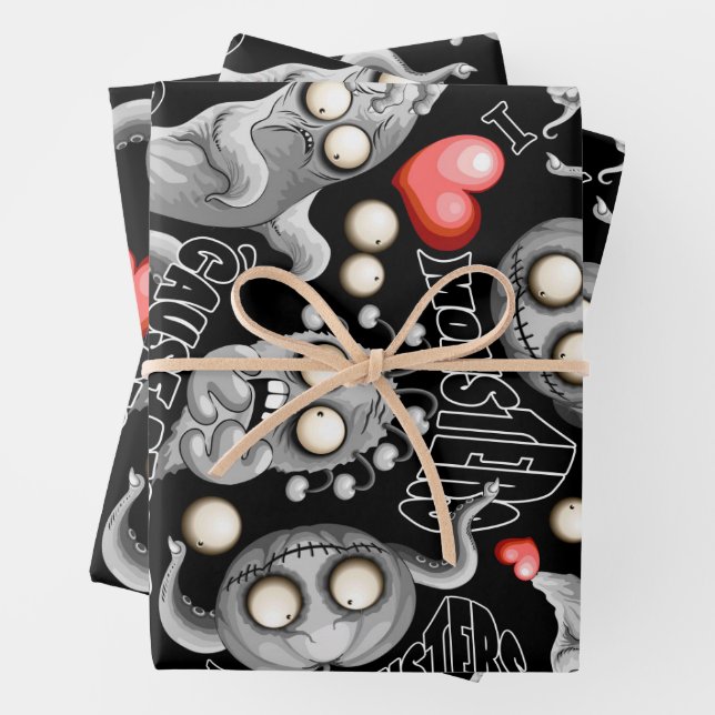 Feuille De Papier Cadeau J'aime les monstres parce que les gens aiment les  (En situation)