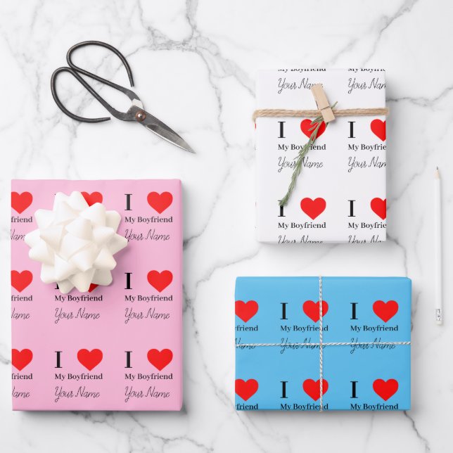 Feuille De Papier Cadeau J'aime Mon Petit-ami & Coeur Rouge Personnalisé (Recto)