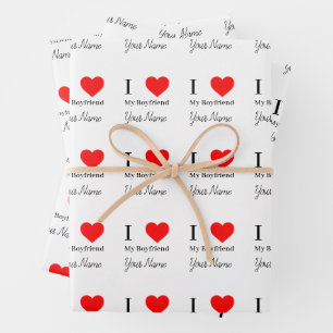 Feuille De Papier Cadeau J'aime Mon Petit-ami & Coeur Rouge Personnalisé