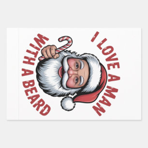 Feuille De Papier Cadeau J'aime un homme avec une barbe Père Noël barbu Noë