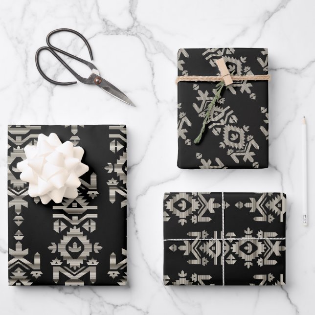 Feuille De Papier Cadeau Jamdani Print Folk Pattern (Recto)