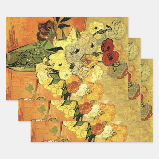Feuille De Papier Cadeau Japanese Vase, Roses, Anemones by Vincent van Gogh (Lot)