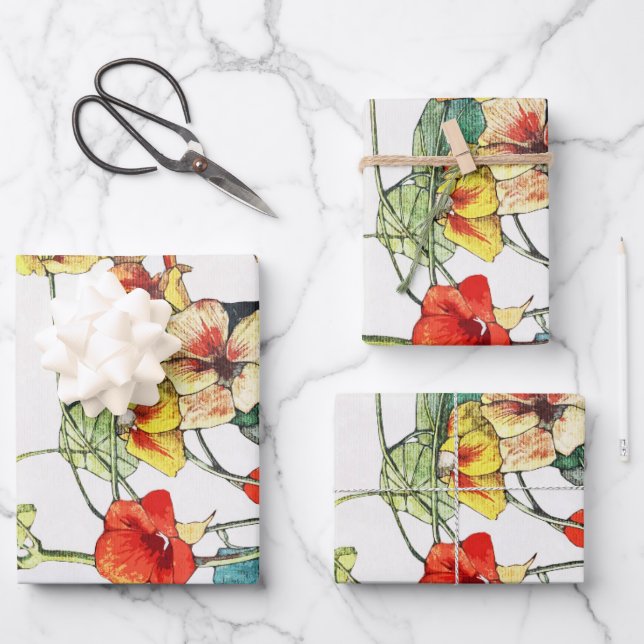 Feuille De Papier Cadeau Jardin Art Nouveau Fleurs de Nasturtium (Recto)