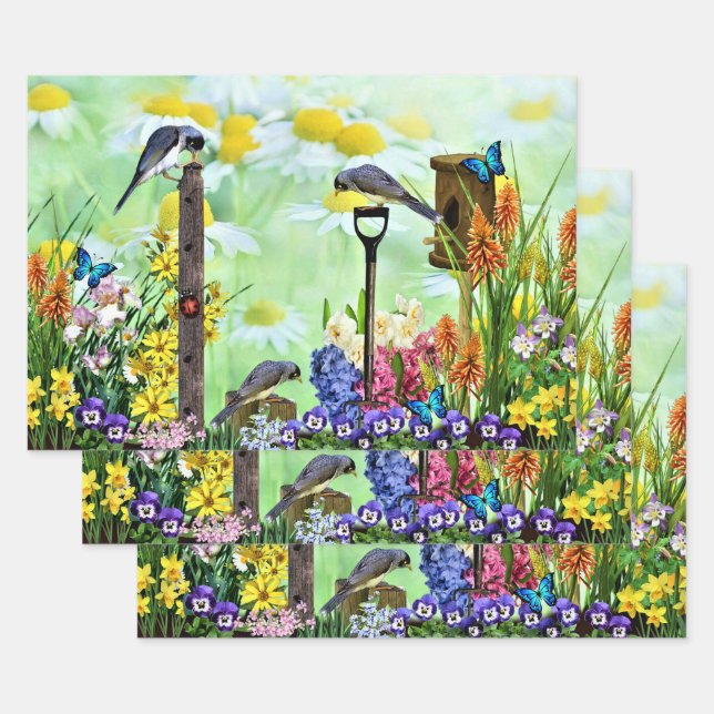 Feuille De Papier Cadeau Jardin aux fleurs de Birdhouse (Lot)