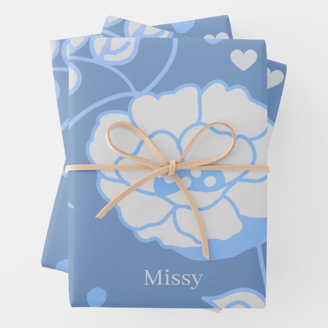 Feuille De Papier Cadeau Jardin Bleu (En situation)