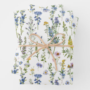 Feuille De Papier Cadeau Jardin Bleu Fleur sauvage Motif
