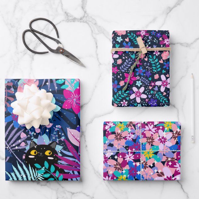 Feuille De Papier Cadeau Jardin botanique d'été enchanté de minuit (Recto)