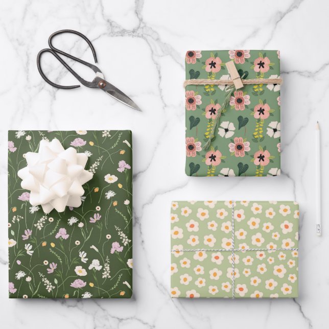 Feuille De Papier Cadeau Jardin Caprice Vert 3 (Recto)