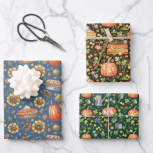 Feuille De Papier Cadeau Jardin Citrouille d'automne Floral