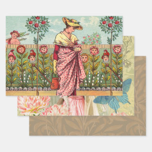 Feuille De Papier Cadeau Jardin Cultivation Flower Woman Art Antique