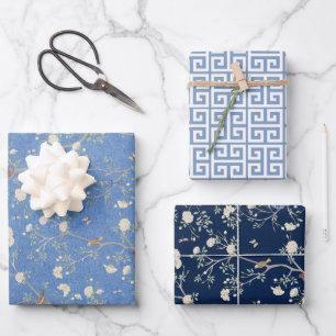 Feuille De Papier Cadeau Jardin de camélias et grec clé en chinoiserie