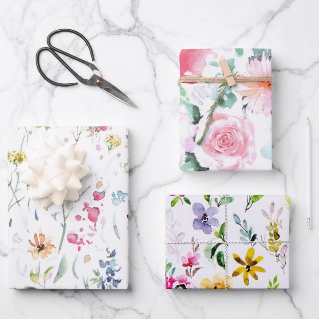 Feuille De Papier Cadeau Jardin de fleurs de prairie fleurie printanière ve (Recto)