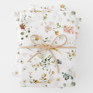 Feuille De Papier Cadeau Jardin de fleurs sauvages à l'aquarelle élégant   