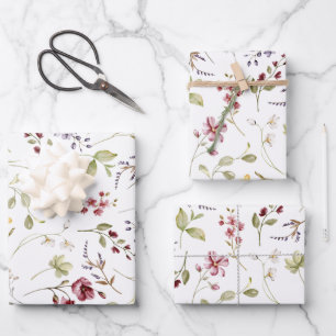 Feuille De Papier Cadeau Jardin de fleurs sauvages blanches florales