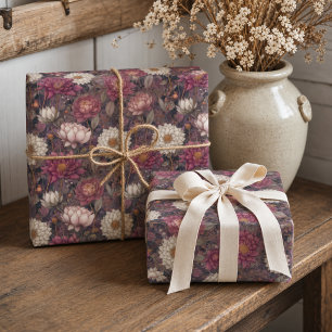 Feuille De Papier Cadeau Jardin de fleurs vintage motif rose et crème