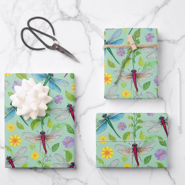 Feuille De Papier Cadeau Jardin de libellules (Recto)