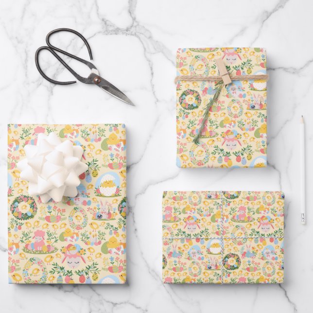 Feuille De Papier Cadeau Jardin de Pâques Jaune Printemps (Recto)