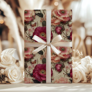 Feuille De Papier Cadeau Jardin de roses romantique vintage floral rose et 
