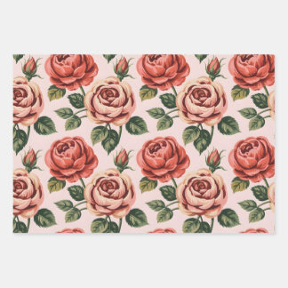 Feuille De Papier Cadeau Jardin de Roses Vintage