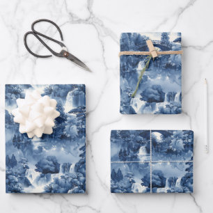Feuille De Papier Cadeau Jardin d'eau japonais en porcelaine blanche bleue