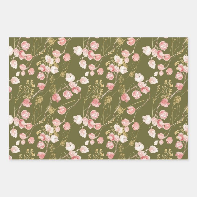 Feuille De Papier Cadeau Jardin d'été rose vif motif (Devant)