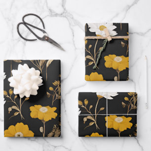 Feuille De Papier Cadeau Jardin Fleur sauvage Boho Black Gold