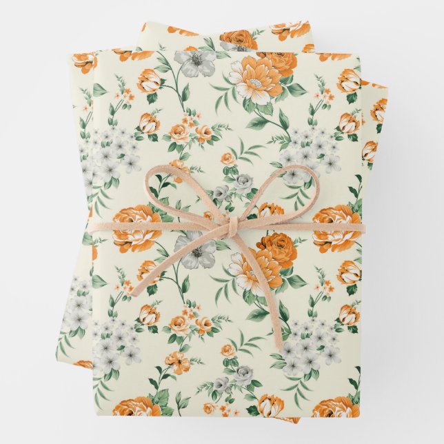 Feuille De Papier Cadeau Jardin Jaune doux motif floral (En situation)