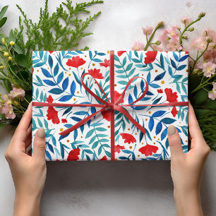 Feuille De Papier Cadeau Jardin magique - rouge et turquoise