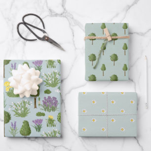 Feuille De Papier Cadeau Jardin opiaire Ensemble de 3 enveloppes cadeaux
