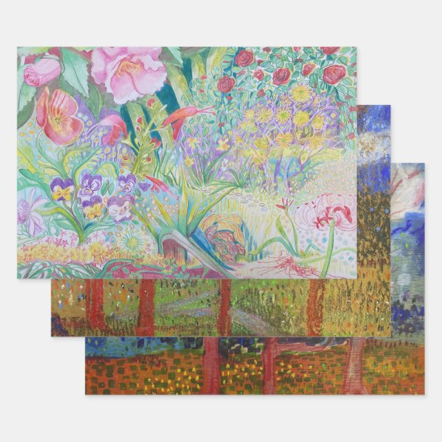 Feuille De Papier Cadeau Jardin plat coloré (Lot)