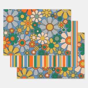 Feuille De Papier Cadeau Jardin Rétro En vichy Fleur Faille Coloré Floral