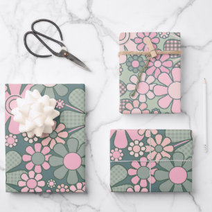 Feuille De Papier Cadeau Jardin Rétro En vichy Fleurs Motif Floral