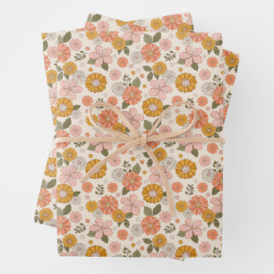 Feuille De Papier Cadeau Jardin rose et orange Motif