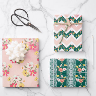 Feuille De Papier Cadeau Jardin Vert Rose Défraîchi