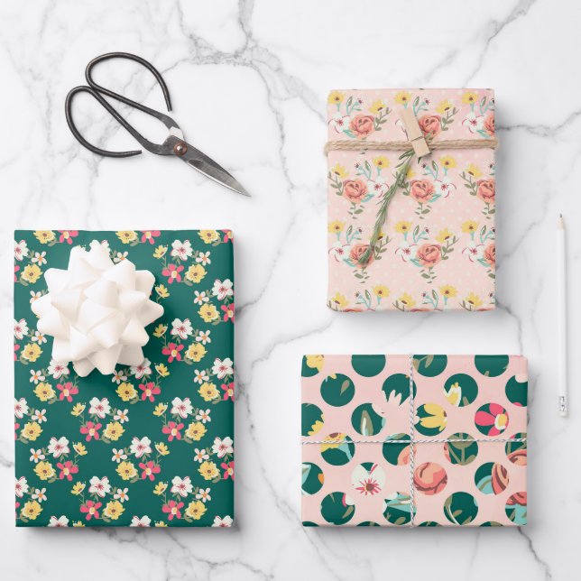 Feuille De Papier Cadeau Jardin Vert Rose Défraîchi (Recto)