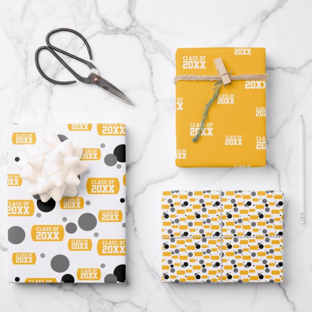 Feuille De Papier Cadeau Jaune "Classe de" Chien Motif de balise et de poin (Recto)