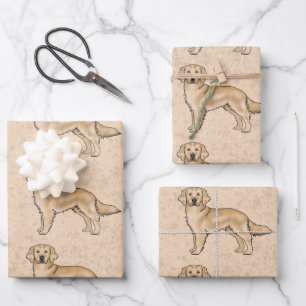 Feuille De Papier Cadeau Jaune Golden Retriever mignon Motif de dessin anim