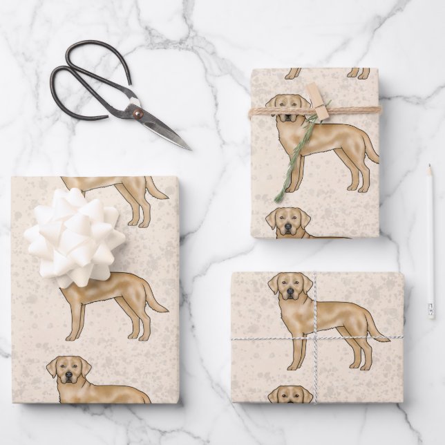 Feuille De Papier Cadeau Jaune Labrador Retriever Lab Chien Motif Beige (Recto)