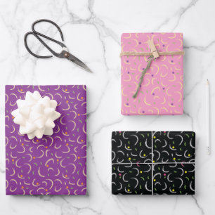 Feuille De Papier Cadeau Jaune rose violet noir Motif d'attaque en gras