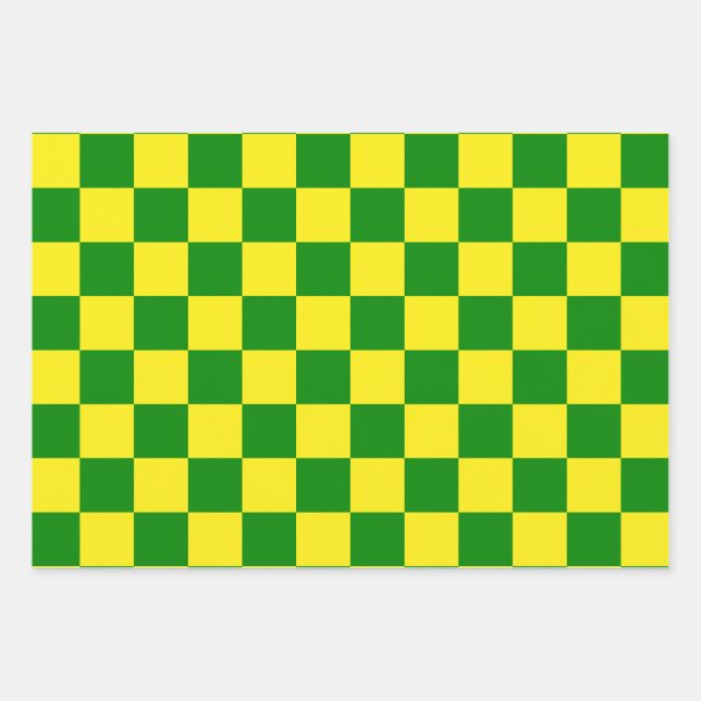 Feuille De Papier Cadeau Jaune vert À damiers Motif chèque (Devant)