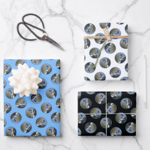 Feuille De Papier Cadeau Jay Bleu en hiver Peinture de neige Oiseau origina