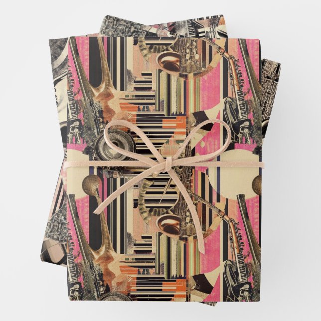 Feuille De Papier Cadeau Jazz Age Musician 1920s Dadaist Style (En situation)