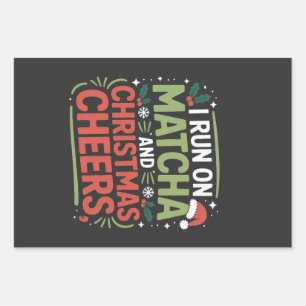 Feuille De Papier Cadeau Je cours sur Matcha et Noël Cheers Boisson Verte